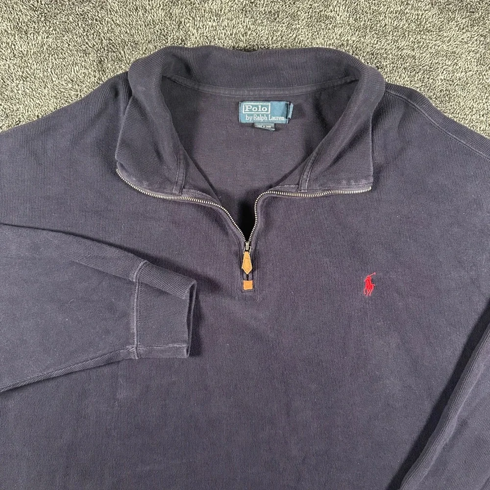 Polo Ralph Lauren Quarter Zip Pullover Mens 3XB Big Navy Blue Cotton Ribbed Logo